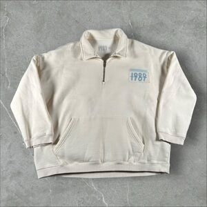 Taylor Swift Sweater Women Medium Biege Quarter Zip Pullover 1989 Album Pullover